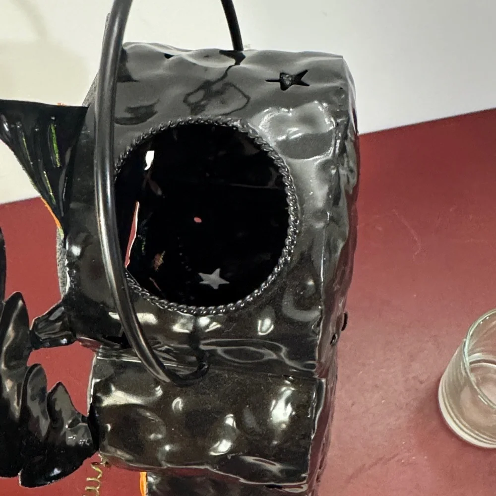 Vintage Home Interiors Metal HALLOWEEN BLACK CAT Candle Holder